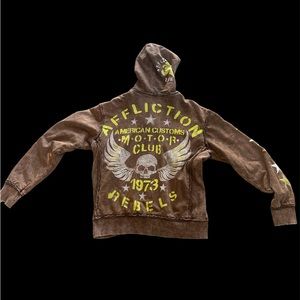 Affliction men’s medium zip up hoodie jacket reversible brown